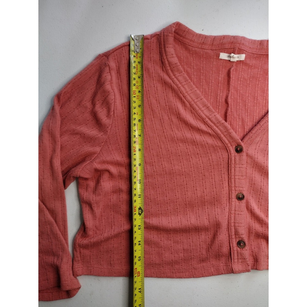 Maurices Cropped Ribbed Cardigan Coral Pink V Neck Button Front Long‎ Sleeve L - Picture 4 of 6